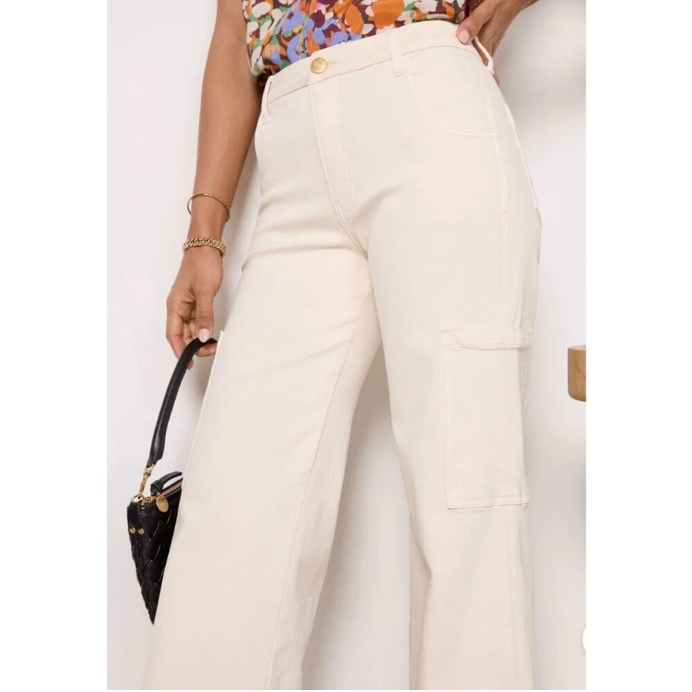 Kut from the Kloth Cream The Jodi High Rise Wide Leg Cargo Jean Size 6 - Picture 4 of 15